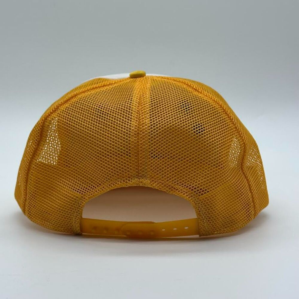 Vtg Super 8 Motel Trucker Hat with Pins Mesh Cap Yellow Snap Back Adj Flat Bill - Picture 10 of 11
